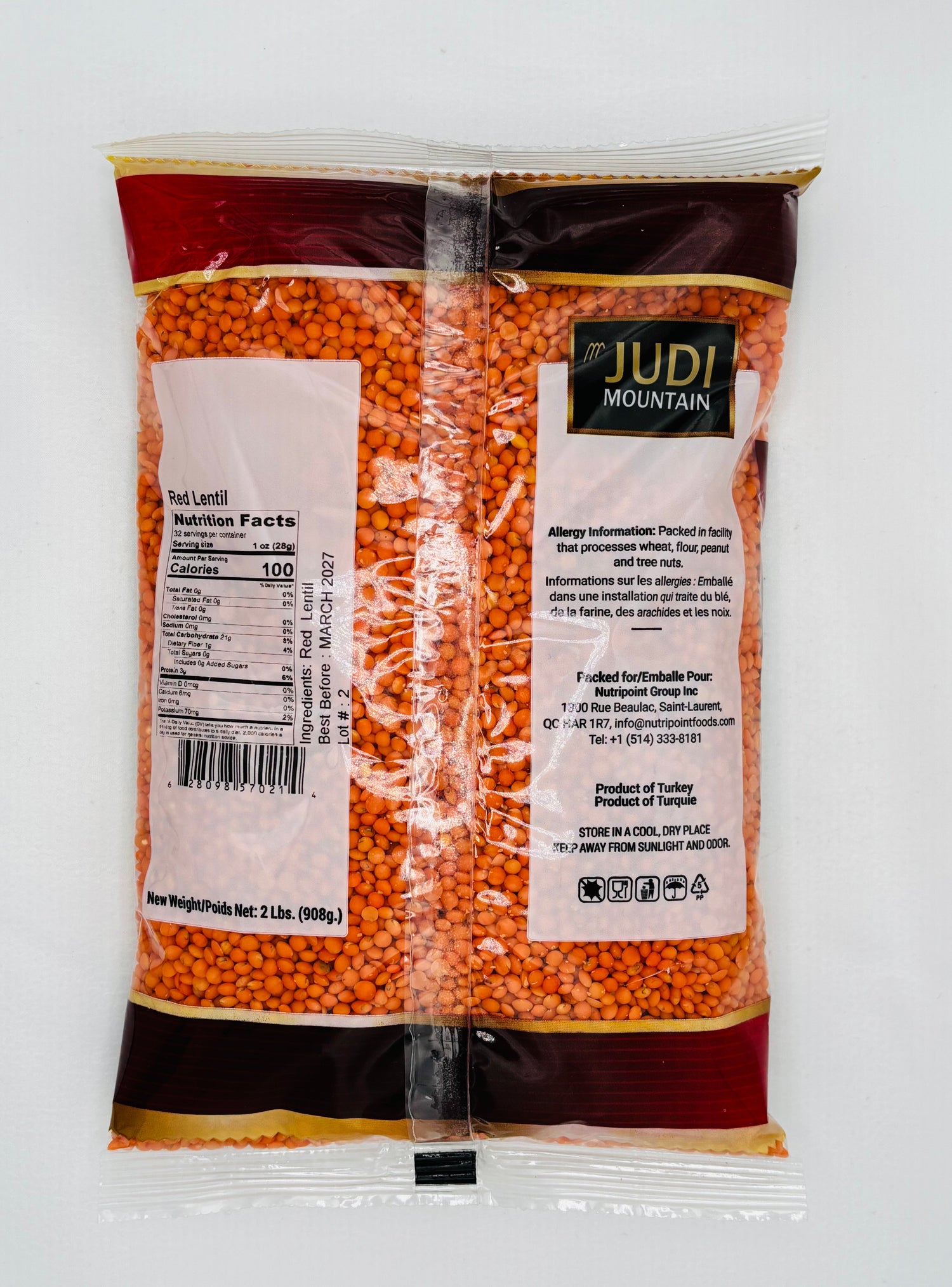 Judi Mountain Red Lentil, Whole, 908 Grams