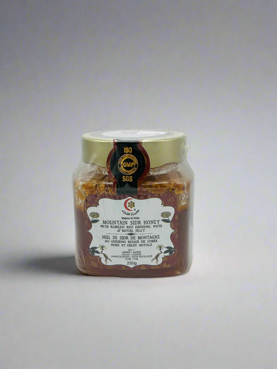 Mujeza Al-shifa Mountain SIDR Honey With Korean Red Ginseng, Nuts & Royal Jelly, 250 Grams